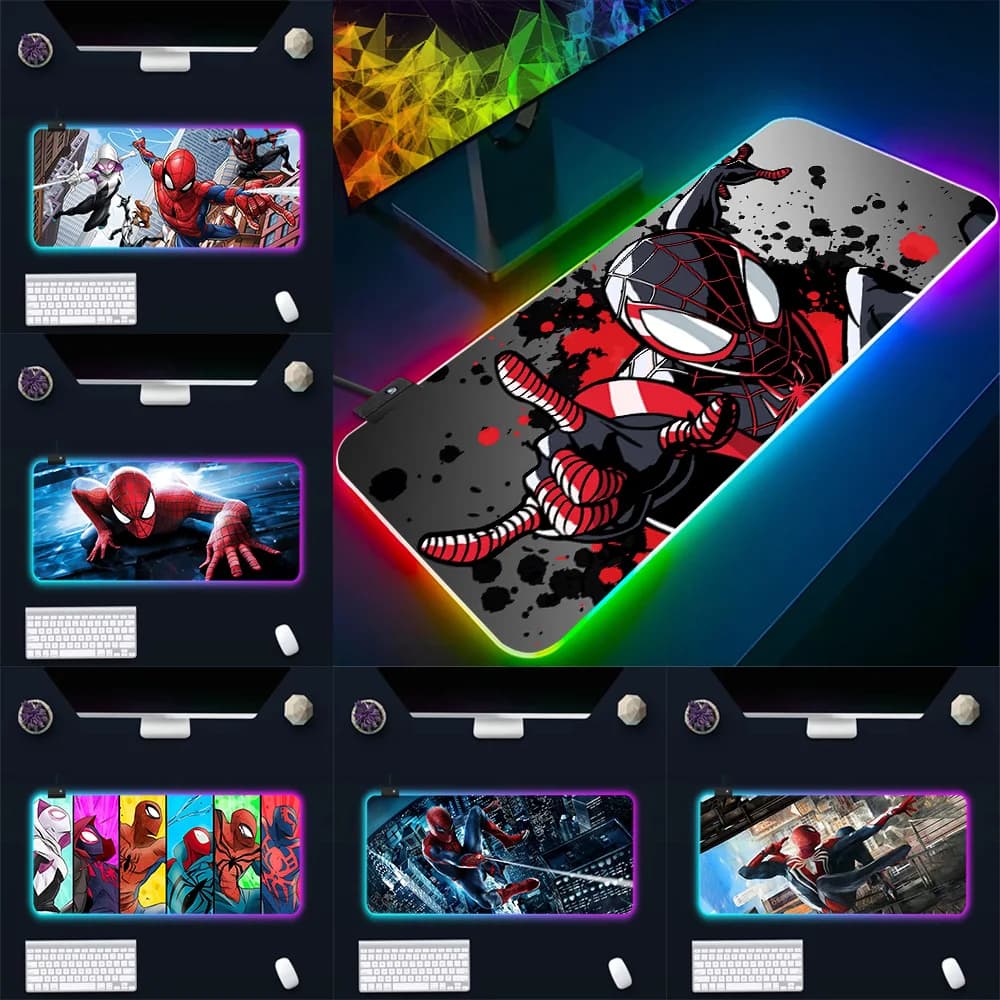 RGB Pc Gamer Tastiera Mouse Pad Mousepad LED Glowing Mouse Mats Gomma Hot movie Spiders-Man Gaming Computer Mausepad