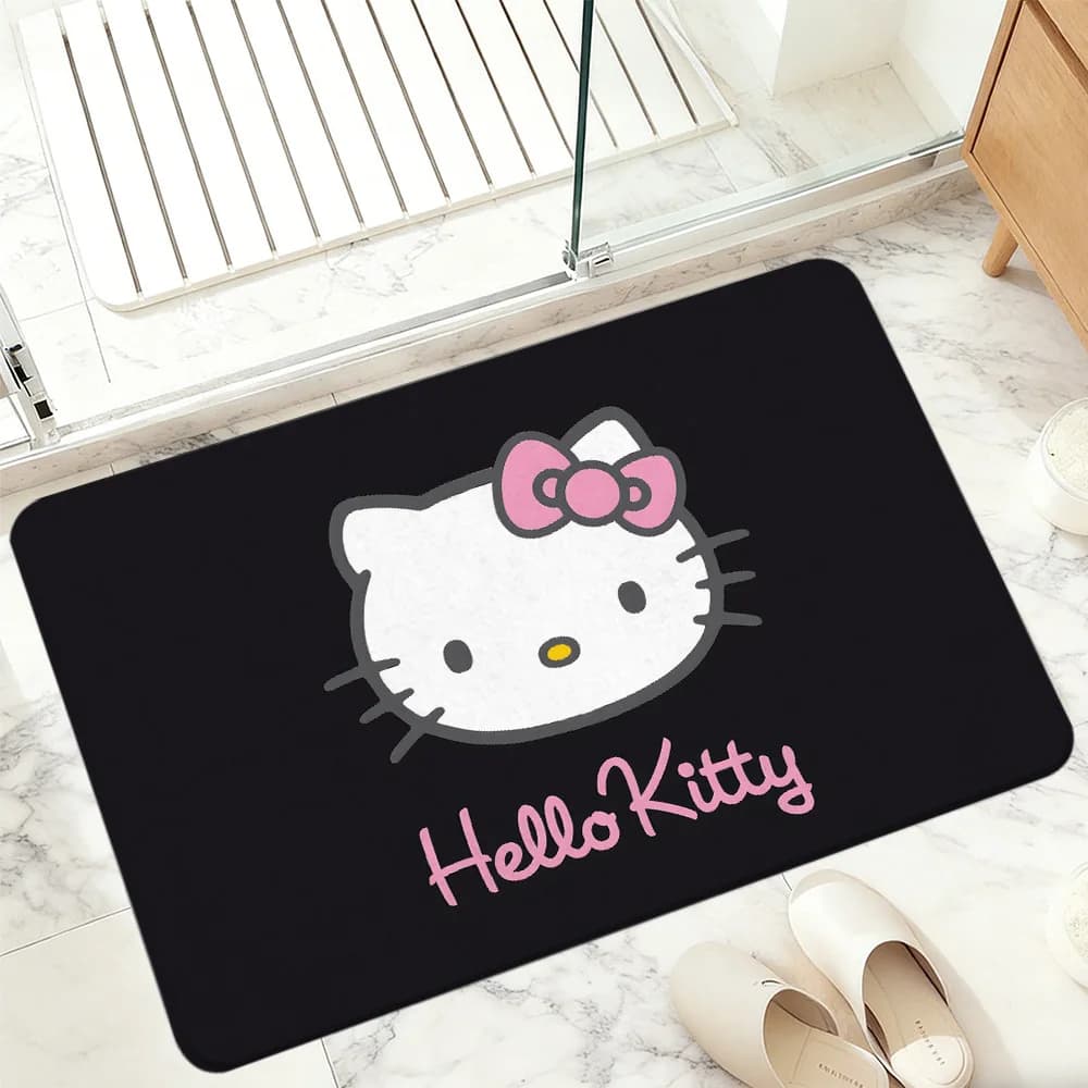Hello Kitty Kawaii Bath Mat Non-Slip Absorbent Floor Mat Cute Cartoon Black Pink Doormat for Bathroom Entryway Home Decor