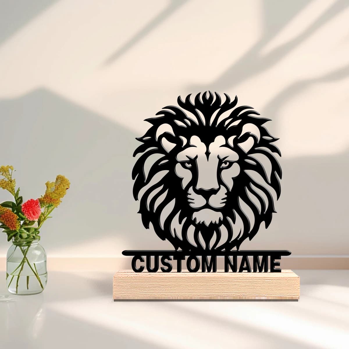 Statua in Metallo Personalizzata a Forma di Leone con Base in Legno, Decorazione da Tavolo, Regalo Musicale, Perfetta per la Musica