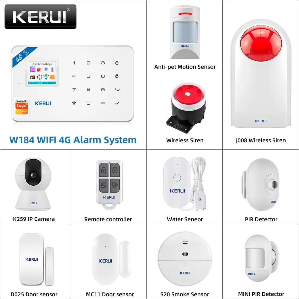 KERUI W184 4G WIFI GSM Sistema di Allarme Unità Wireless Home Tuya Smart APP Controllo Sensore di Movimento Antifurto Supporto Alexa Sensore di Movimento