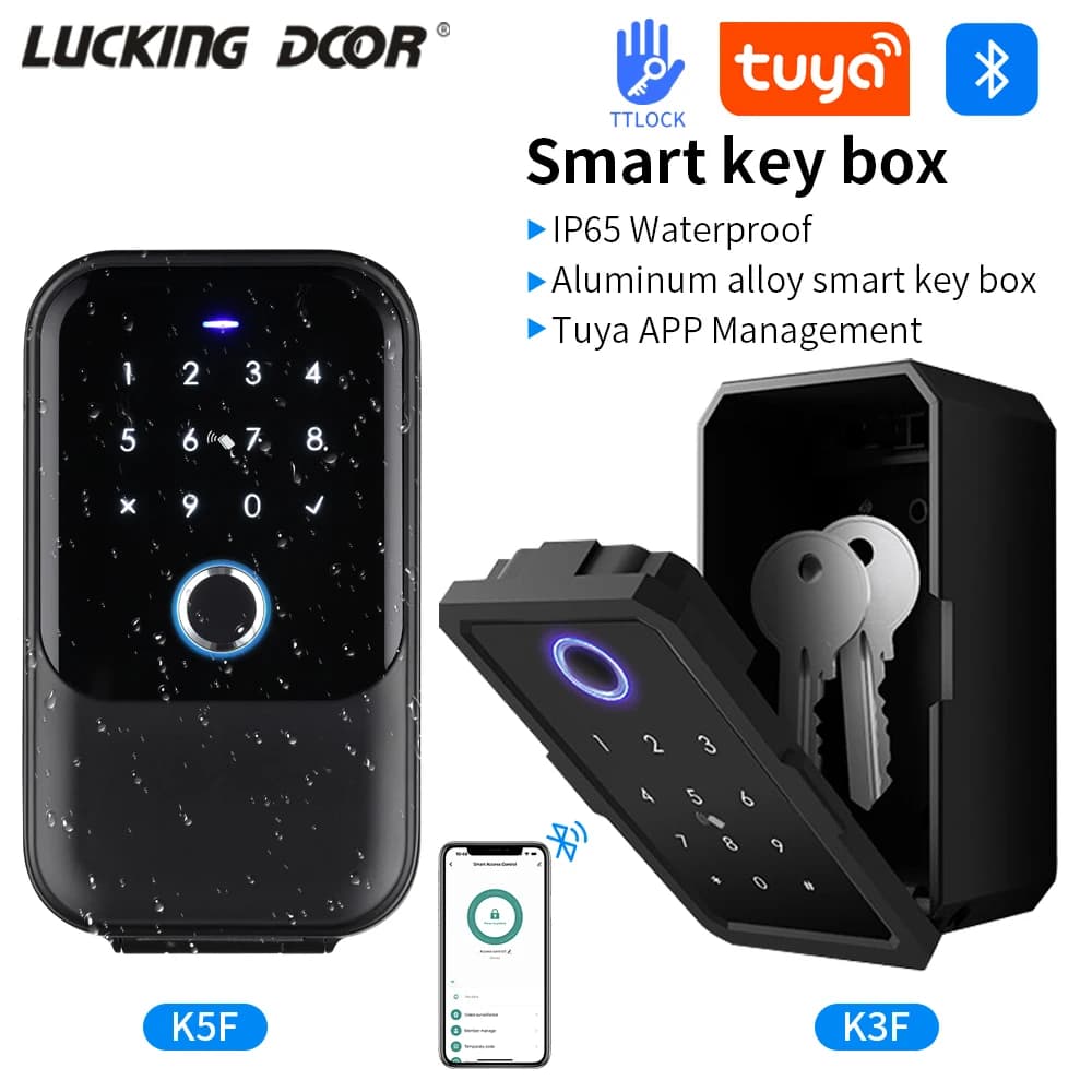 Cassetta di sicurezza per chiavi impermeabile Cassetta di sicurezza per chiavi segrete per archiviazione intelligente delle impronte digitali App Tuya o TTlock Lucchetto per sblocco hub da Bluetooth a WiFi