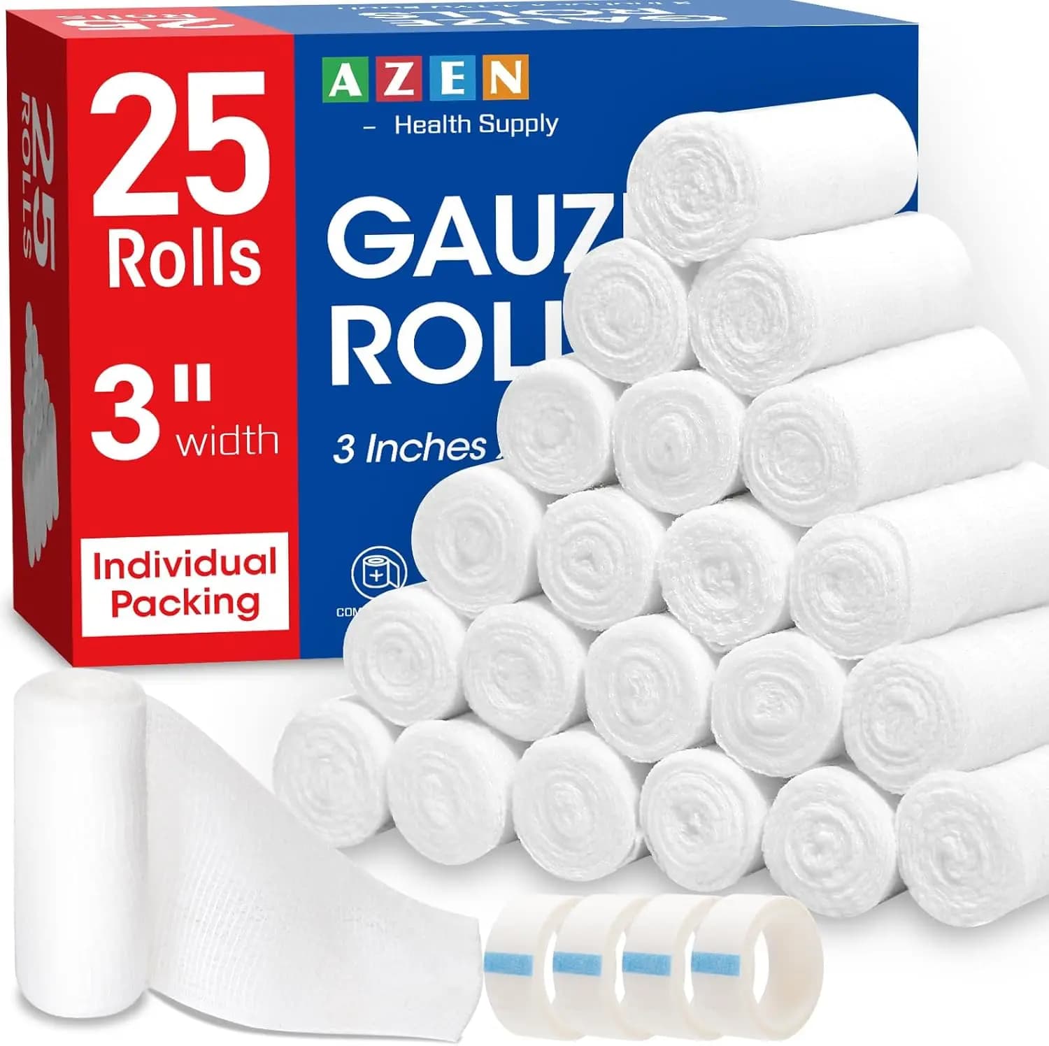 Confezione da 25 rotoli di garza, 7,6 cm x 3,7 metri, forniture mediche e di primo soccorso di alta qualità per la cura delle ferite