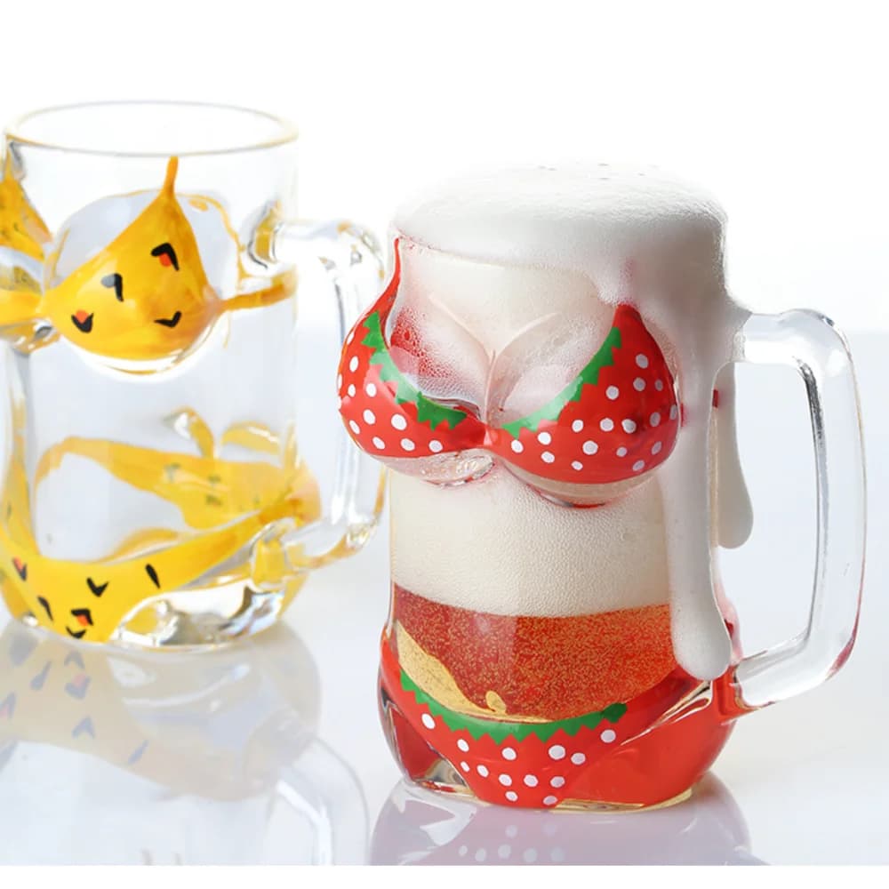 Busto bikini Boccale da birra in vetro 3D con manico Forma divertente del corpo Bicchieri da vino Tazze per bevande Vetreria trasparente Decorazione bar
