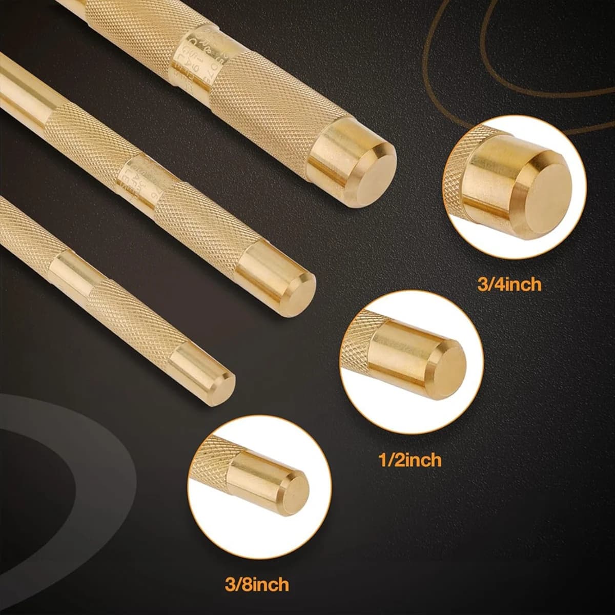 AT16 Brass Drift Punch Set, 25075 25076 25077 Brass Punches 3-Piece with 3/4 Inch, 1/2 Inch, 3/8 Inch