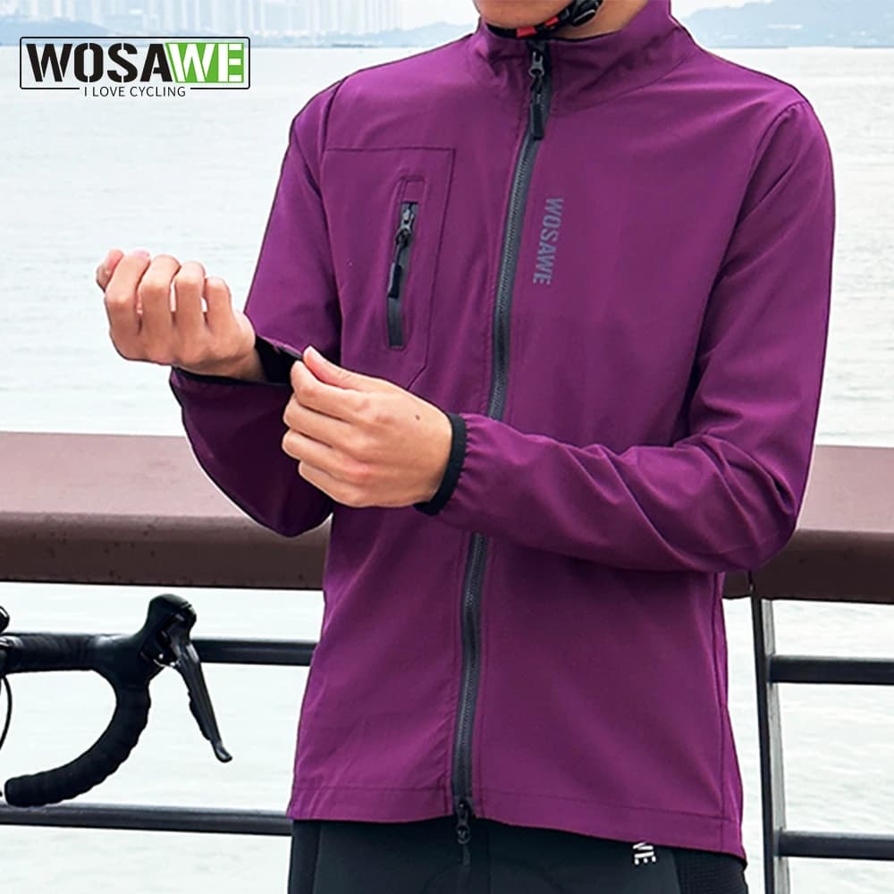 WOSAWE Giacca a vento da ciclismo da uomo ultraleggera Giacca antivento Gilet da bici Resistente all'acqua MTB Maglia lunga da bicicletta da strada 2 tasche