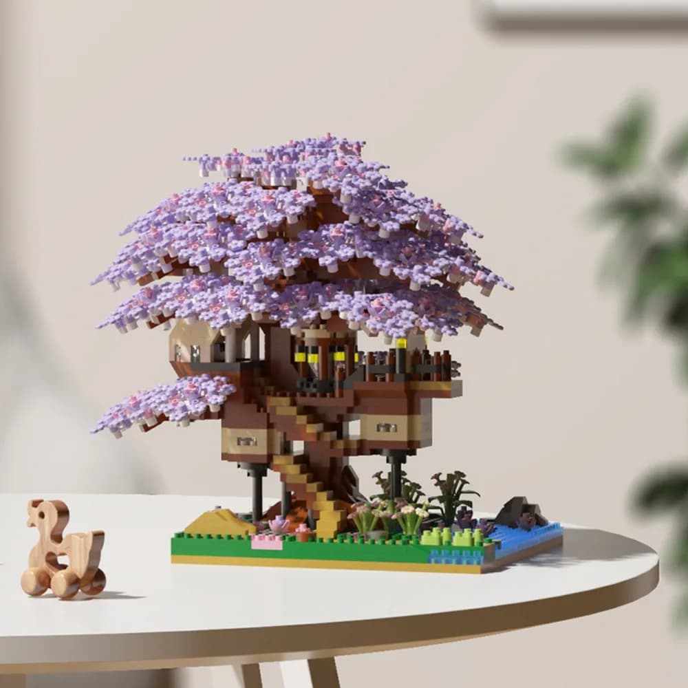 DIY Cherry Blossom Tree Building Block Kit Micro-particle Gifts Sakura Tree House Model Sets Cherry Bonsai Tree Building Sets