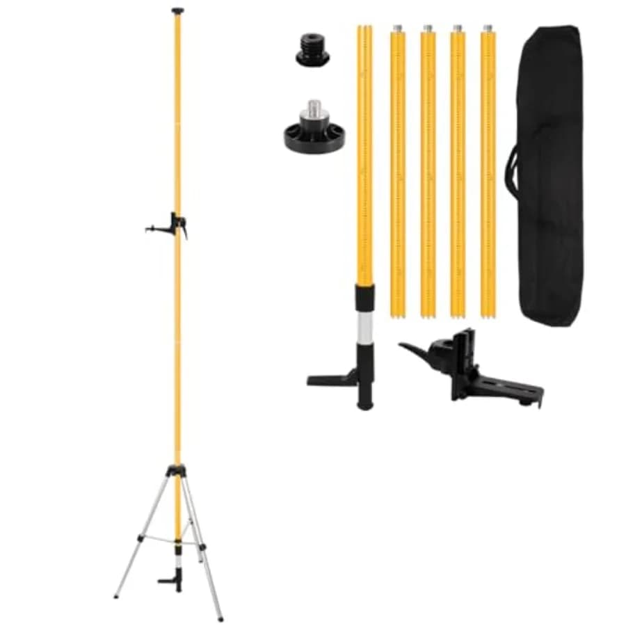 Asta Telescopica Professionale per Livella Laser da 3,7 m (12 piedi) con Treppiede e Supporto - Adattatori da 1/4" e 5/8" Regolabili