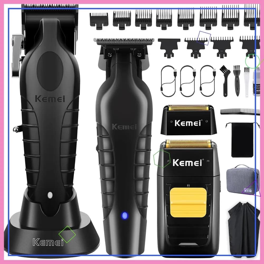Set Professionale di Tagliacapelli e Regolabarba, Tosatrice Senza Fili, Trimmer per Barba, Rasoio Elettrico a Lamina con Testine Sostituibili