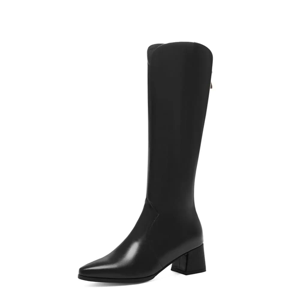 Women's Patent Leather Knee High Boots Back Zipper Block Heel Tall Boots Plus Size 32-54 Black White Apricot H9933