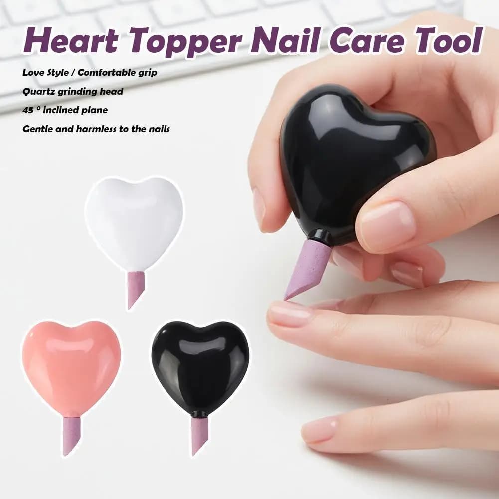 Lima per unghie a forma di cuore in quarzo, design a cuore, pietra per rimuovere le cuticole, penna per manicure, buffer per unghie in cristallo, strumento per levigatura e lucidatura.