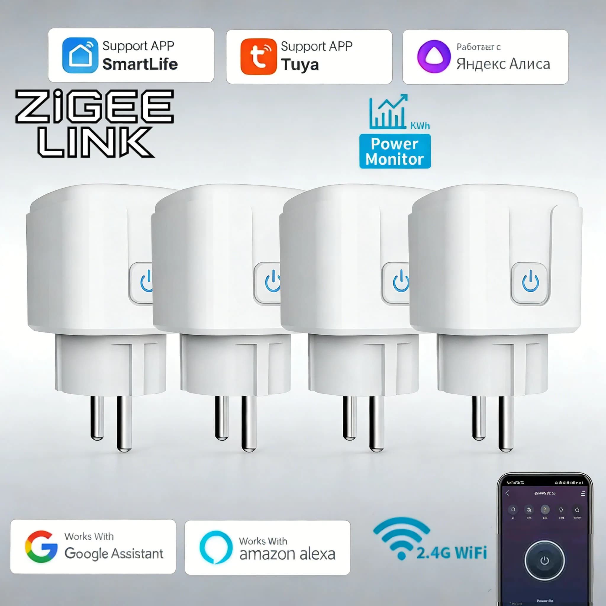 Presa intelligente Tuya Smart Plug EU 16A/20A WiFi con monitoraggio della potenza, timer, controllo remoto tramite l'app Smart Life, compatibile con Alexa e Google Home.