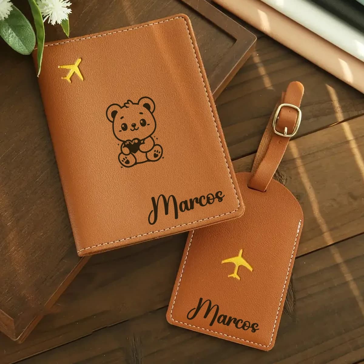 Set of 2 Foldable Passport and Baggage Labels, Custom Design with Air Name, Universal Travel Accessories