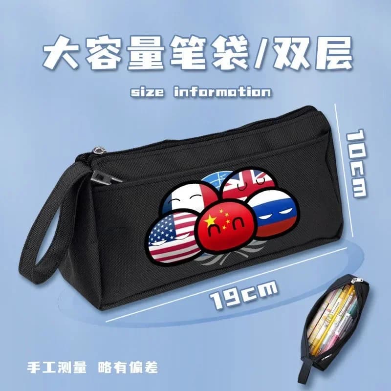 Nero carino CountryHumans Country Humans Countryball Polandball Anime Astuccio per penne, Bambini Adolescenti Astuccio per ragazze Ragazzi Scuola