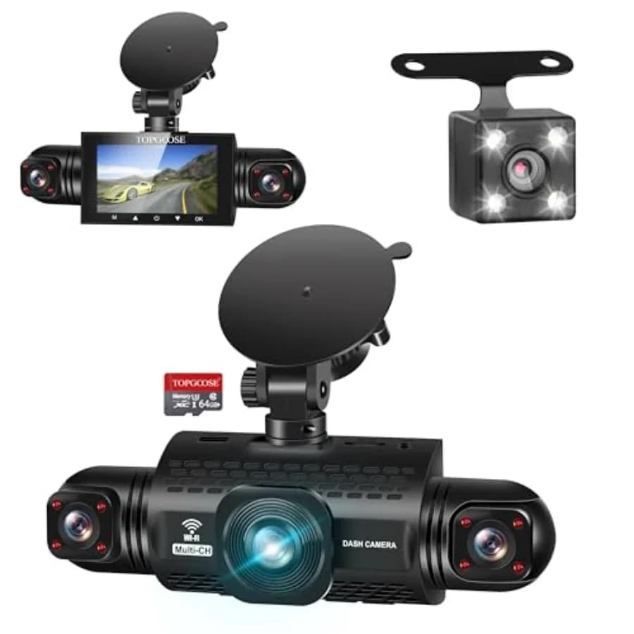 Dash Cam a 4 Canali per Auto: Visione a 360°, 2K Anteriore/Posteriore/Sinistra/Destra, Controllo APP WiFi 5G, Scheda SD 64GB, G-Sensor, Visione Notturna, 24H