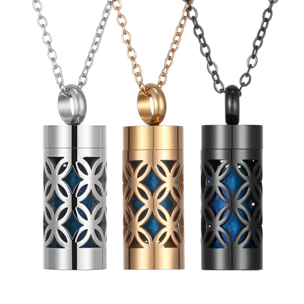 Stainless Steel Aromatherapy Necklace Diffuser Pendant Silver Color Black Golden Perfume Essential Oil Diffuser Locket Necklaces