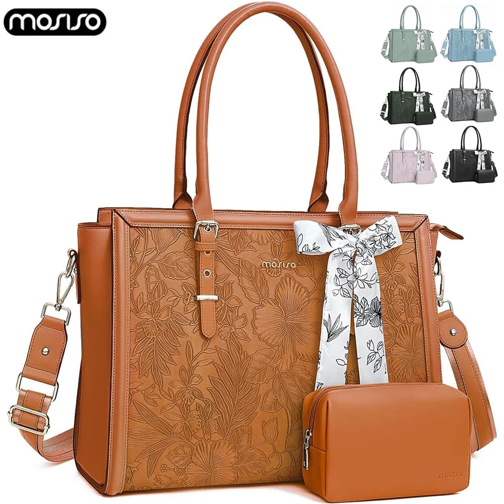Laptop Bag 15 16 17 17.3 inch PU Leather Tote Bag for M4 M3 M2 M1 MacBook Air Pro Dell Notebook Shoulder Sleeve Women's Handbag