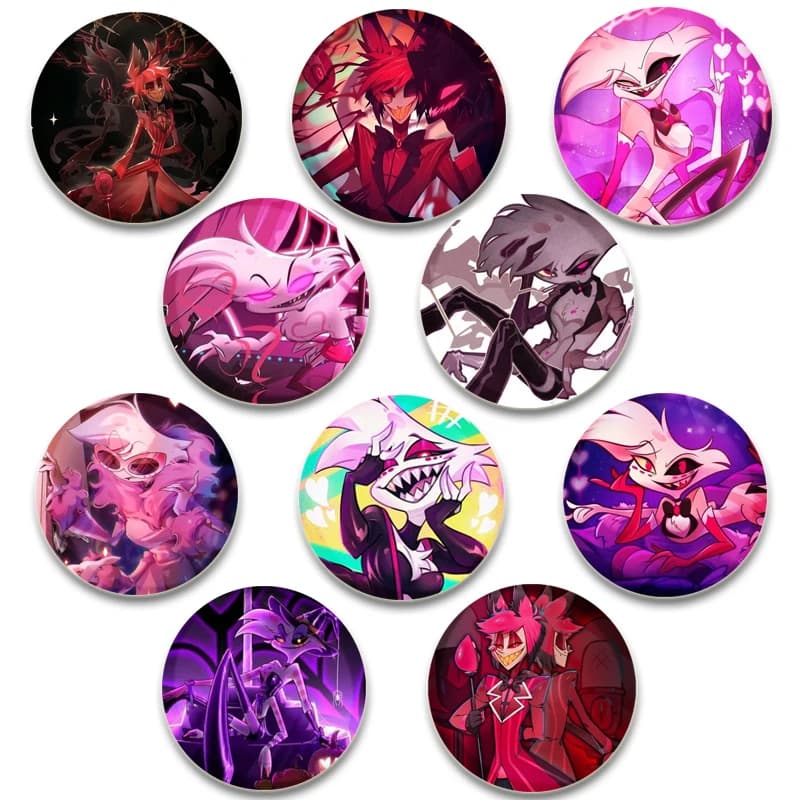 58mm Round Anime Hazbin Hotel‌ Enamel Pins Handmade Brooch Cartoon Cosplay Badge on Backpack Jewelry Accessories Collection Gift
