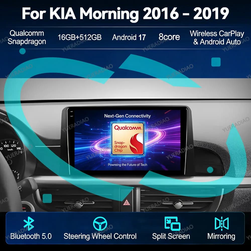 Android 17 Car Radio For KIA PICANTO Morning K 2016 2017 2018 2019 Qualcomm GPS NAVI QLED BT Head Unit Multimedia Video Player