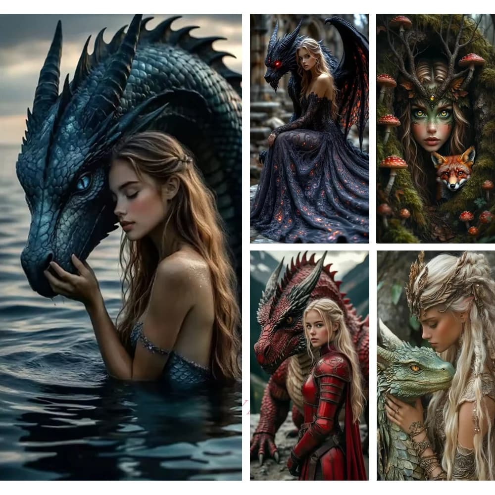 Diamond Painting Art DIY Dream Anime Woman Dragon 5D Full Square Round Rhinestone Mosaic Embroidery Cross Stitch Home Decor