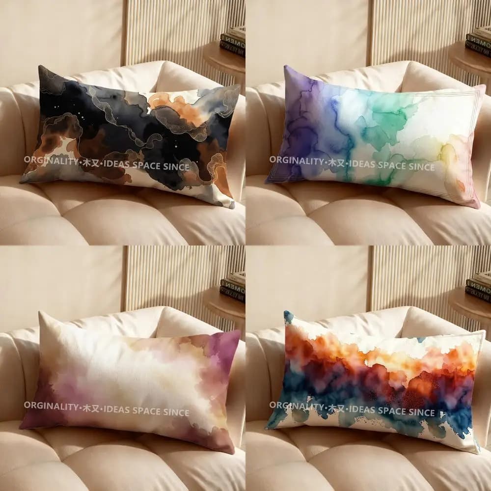 Federa per cuscino con motivo colorato effetto inchiostro, adatta per divano, camera da letto, auto, cuscino rettangolare per schienale