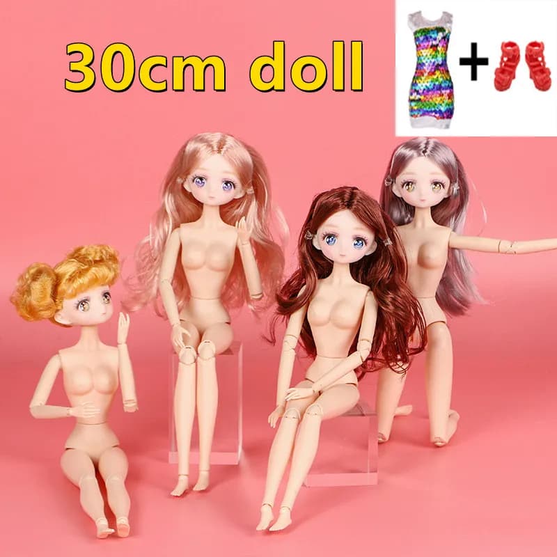 Fashion 30cm Girls Doll 2D Anime Face Princess Doll DIY Doll Toy for Girls Kids Toy Gift (Buy A Doll Get Free Clothes)