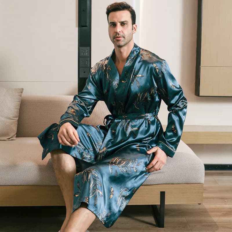 Men's Nightwear Ice Silk Bathrobe Kimono Intimo Lingerie Maschile Summer Spring Dresses for the Home Night Shirt Print Nightwear