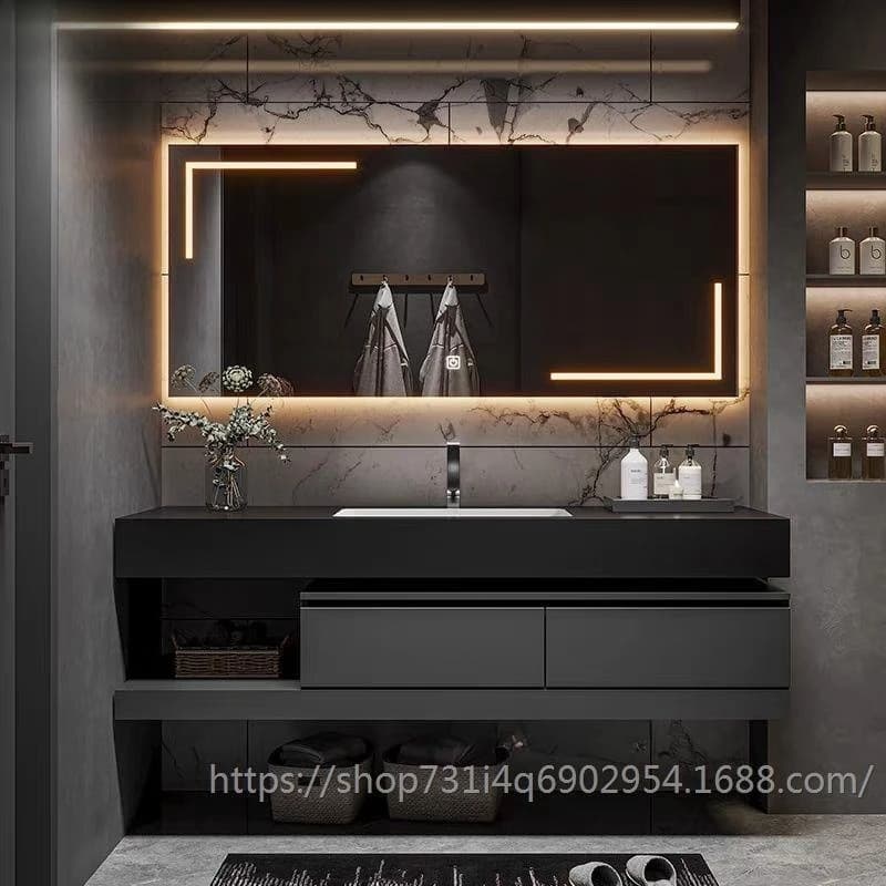 Mobile bagno di lusso con lavabo in lastra di roccia, mobile intelligente, armadietto bagno di tendenza per influencer