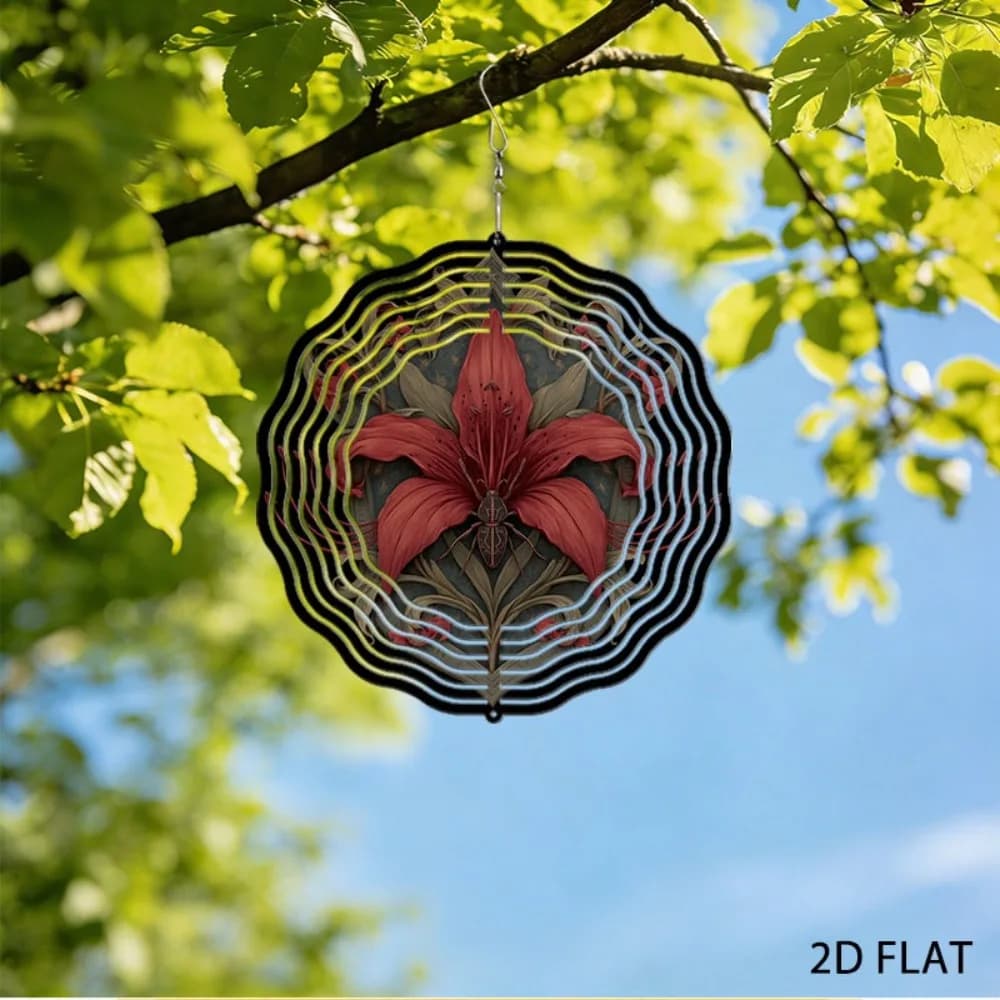 Gothic Iron Wind Chimes Red Lily Beetle Design Outdoor Garden Decor 25cm