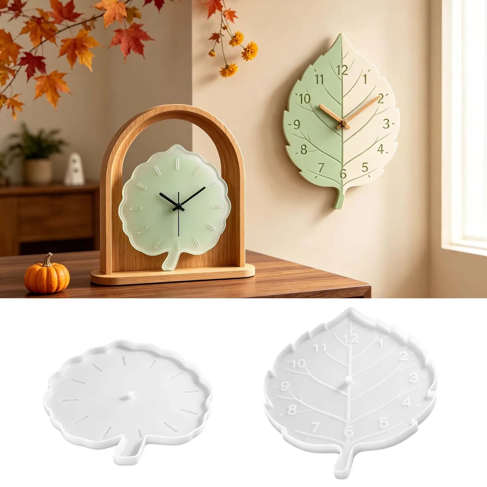 Clock Silicone Molds Leaf Vein Texture Epoxy Resin Casting Mold for DIY Wall Clock, Fall Home Decor & Thanksgiving Handmade Gift