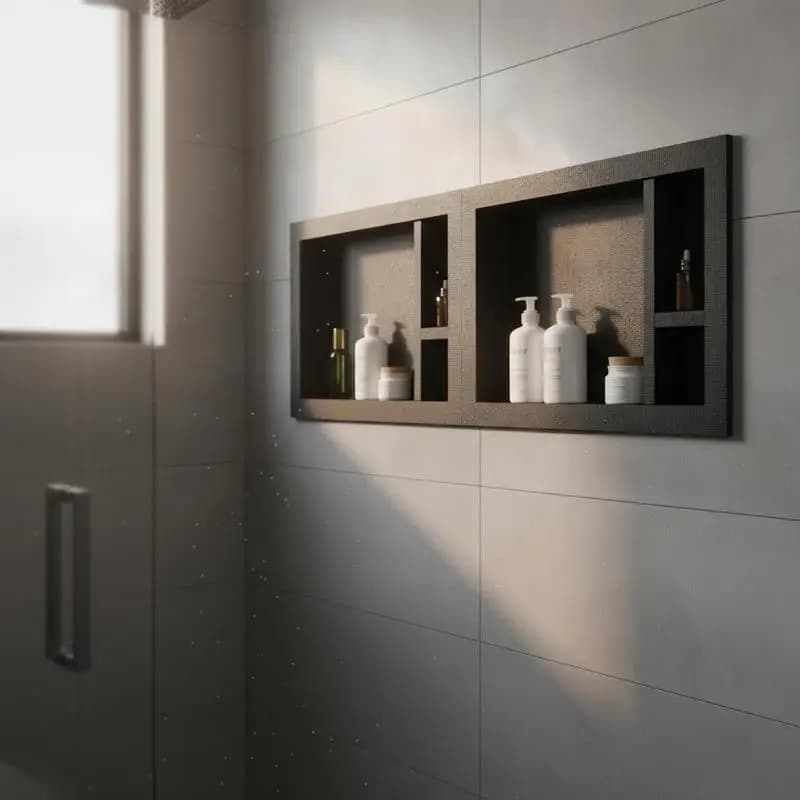 Shower Niche, 16 X 32 Inch + 16 X 32 Inch Recessed Wall Niche with Movable Shelf, 4 Inch Thick Modern Soap&Shampoo Storage Organizer,Square Corners,Sealed Waterproof,Black for Bathroom Shower