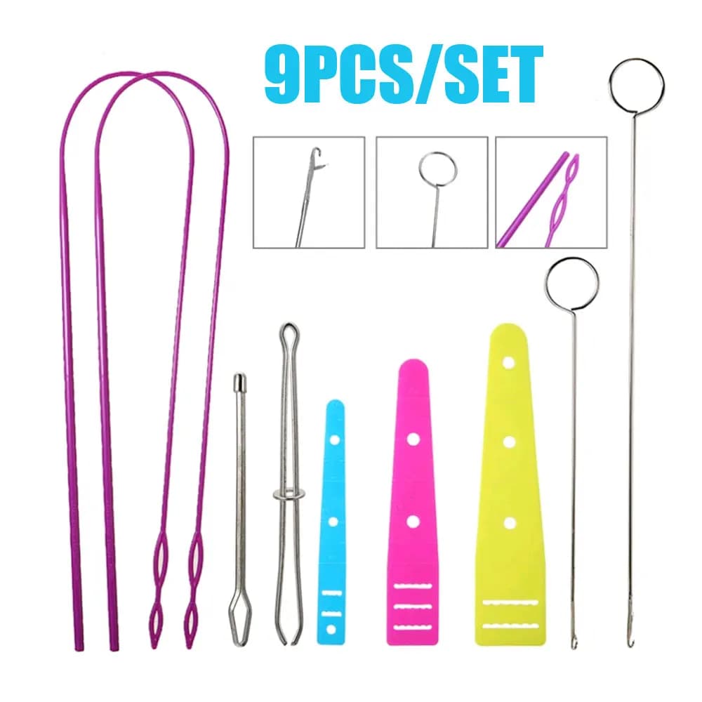9PCS Set di ricambio per infila con coulisse in acciaio inossidabile per cucire, gancio e pinzette per tessuto, accessori per maglieria fai da te