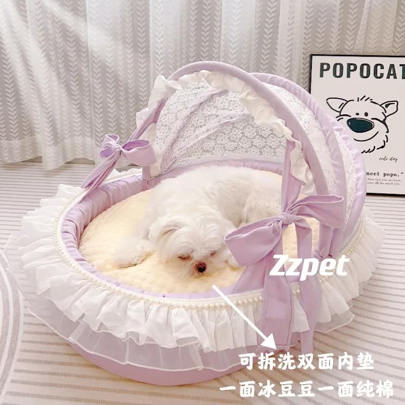 ‌ Letto per animali Princess Canopy - Casetta per cani e gatti lavabile rimovibile per tutte le stagioni con rete | per cani di piccola taglia maltese Bichon Frise