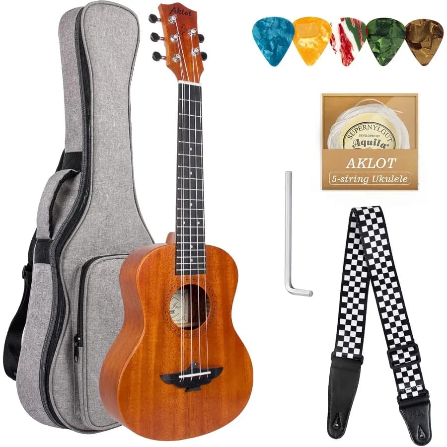 Ukulele tenore Ukulele a 5 corde Uke in mogano massiccio da 26 pollici con cintura Gig Bag Corde extra Professionisti per gli appassionati di musica