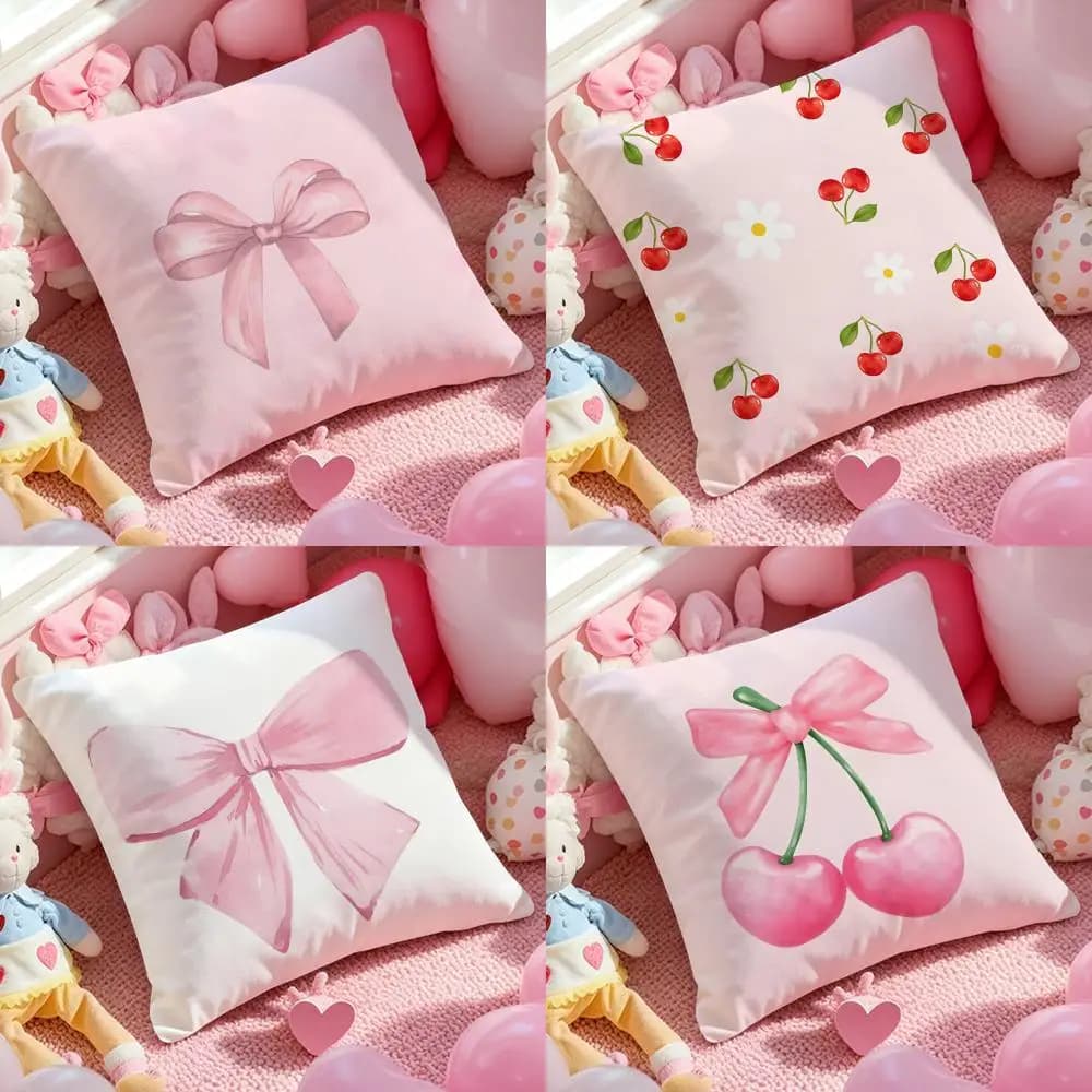 Bellissimo cuscino in ciliegio con fiocco rosa Federa anti-polvere Federa per cuscino per divano in peluche corto setoso con cerniera invisibile