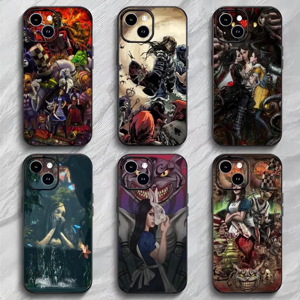 Custodia per telefono Alice Madness Returns Diamond Painting Horror Game, sottile, nera opaca, per iPhone 17 16 15 14 13 ProMax
