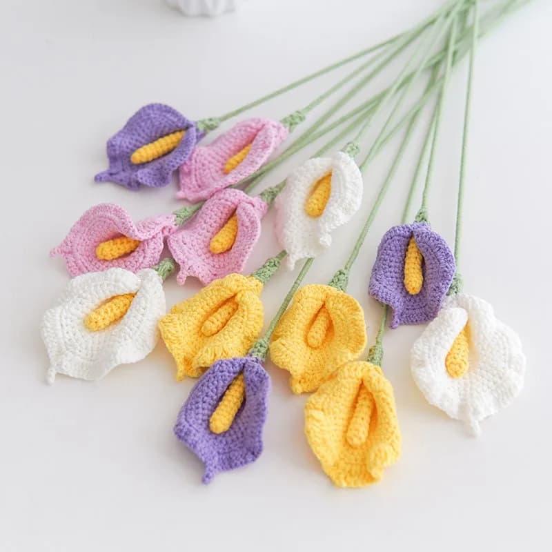 Prodotti Floreali in Lana Fatti a Mano, Fiori Simulati all'Uncinetto, Mazzi di Fiori a Forma di Ferro di Cavallo e Loto, Decorazioni Floreali per Ufficio, Regali
