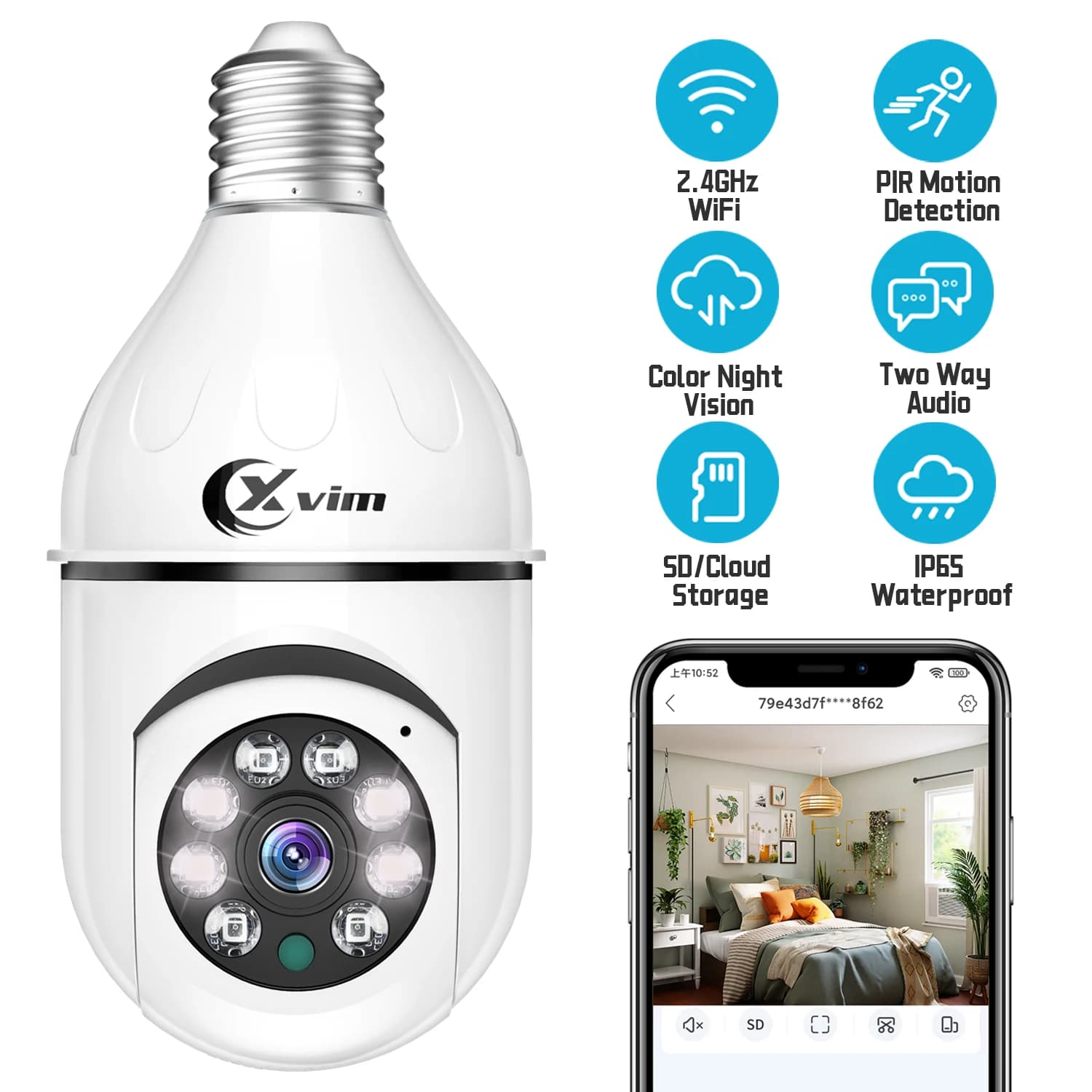 XVIM Pan - Tilt Sicurezza Mini telecamera Wifi esterna 3MP Audio bidirezionale Baby Monitor Telecamera di sicurezza con lampadina di rilevamento umano