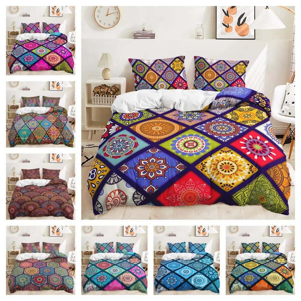 2/3 pezzi Set biancheria da letto in stile bohemien Copripiumino in poliestere con stampa 3D Singolo Twin Queen King Size per la decorazione domestica Regalo di compleanno
