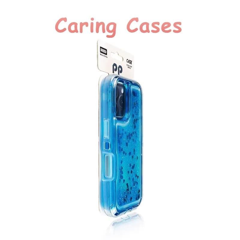 For iPhone 17 Pro Max Case Blue Liquid Glitter 3-in-1 Thick Shockproof Luxury Compatible with iPhone 16 15 14 13 12 11