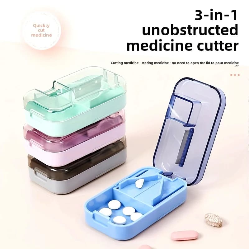 Tagliapillole 2-in-1 con Portapillole Settimanale per Vitamine, Oli di Pesce, Integratori e Medicinali – Ideale per Viaggi e Lavoro - Novità