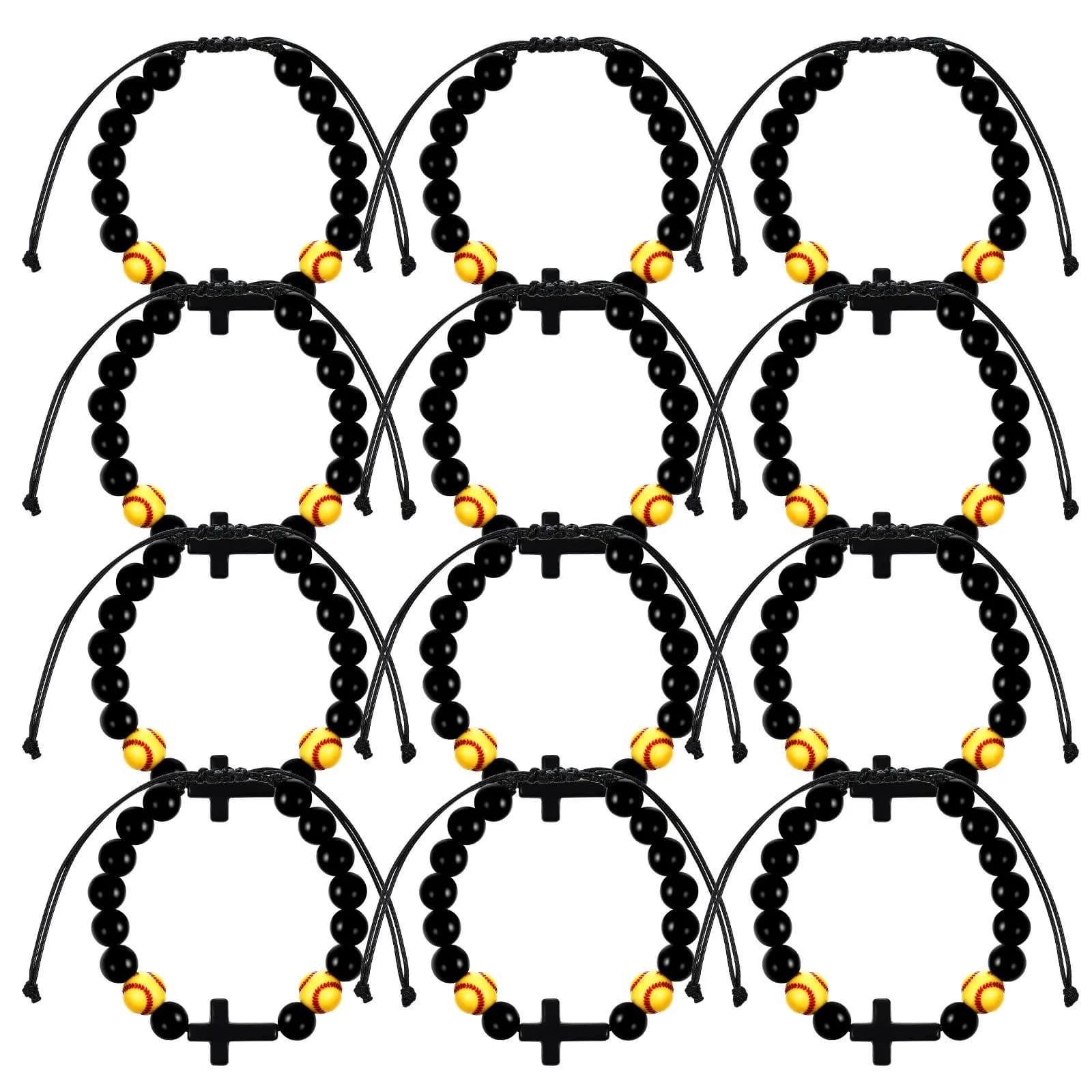 Braccialetto con ciondolo da softball da 12 pezzi, braccialetto da polso regolabile con perline per giocatori di softball, appassionati, gioielli a tema palla