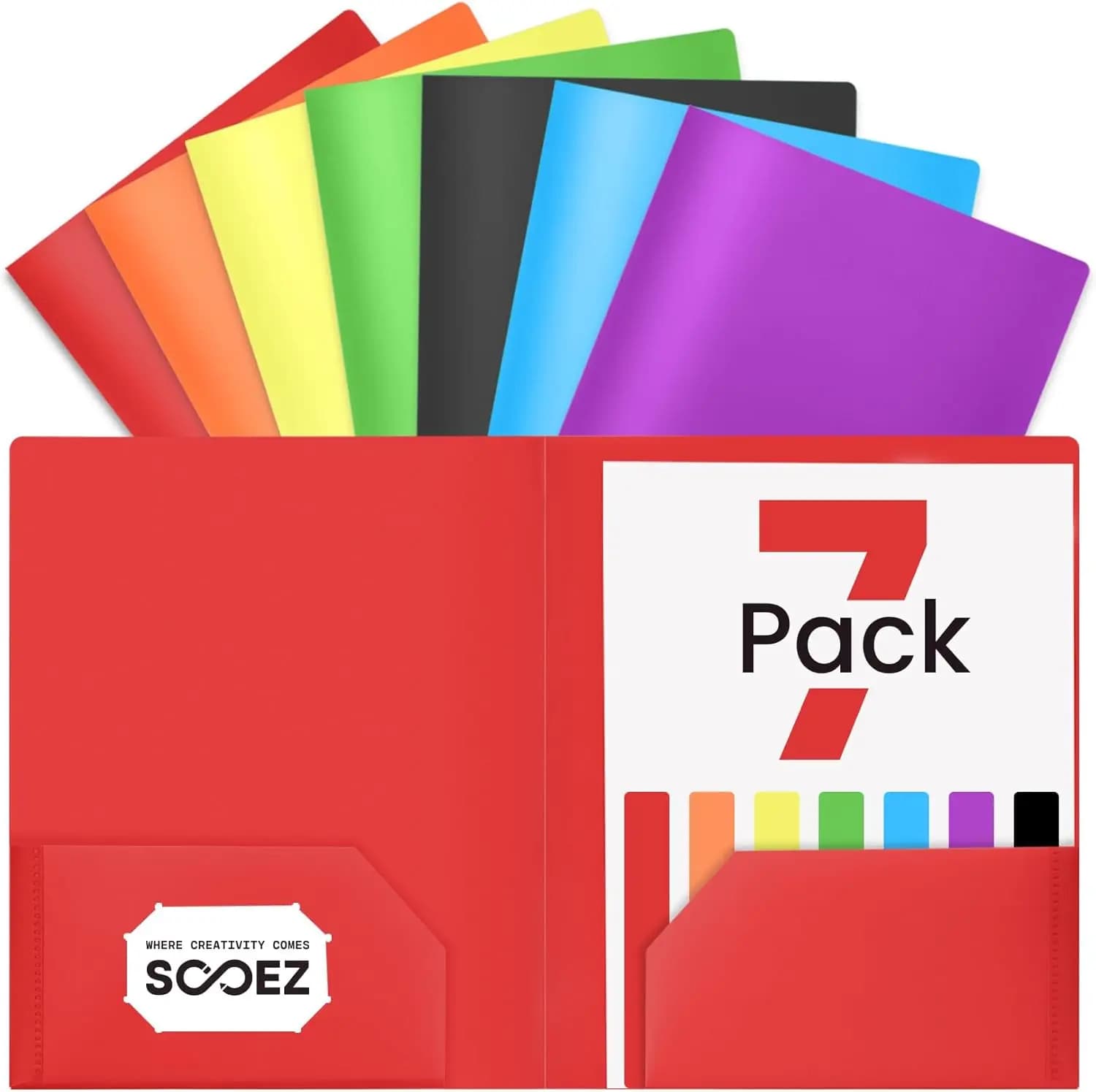 Set di 7 Cartelle Resistenti con Tasche ed Etichette, Accessori per Archiviazione in Plastica per Scuola, Ufficio e Azienda