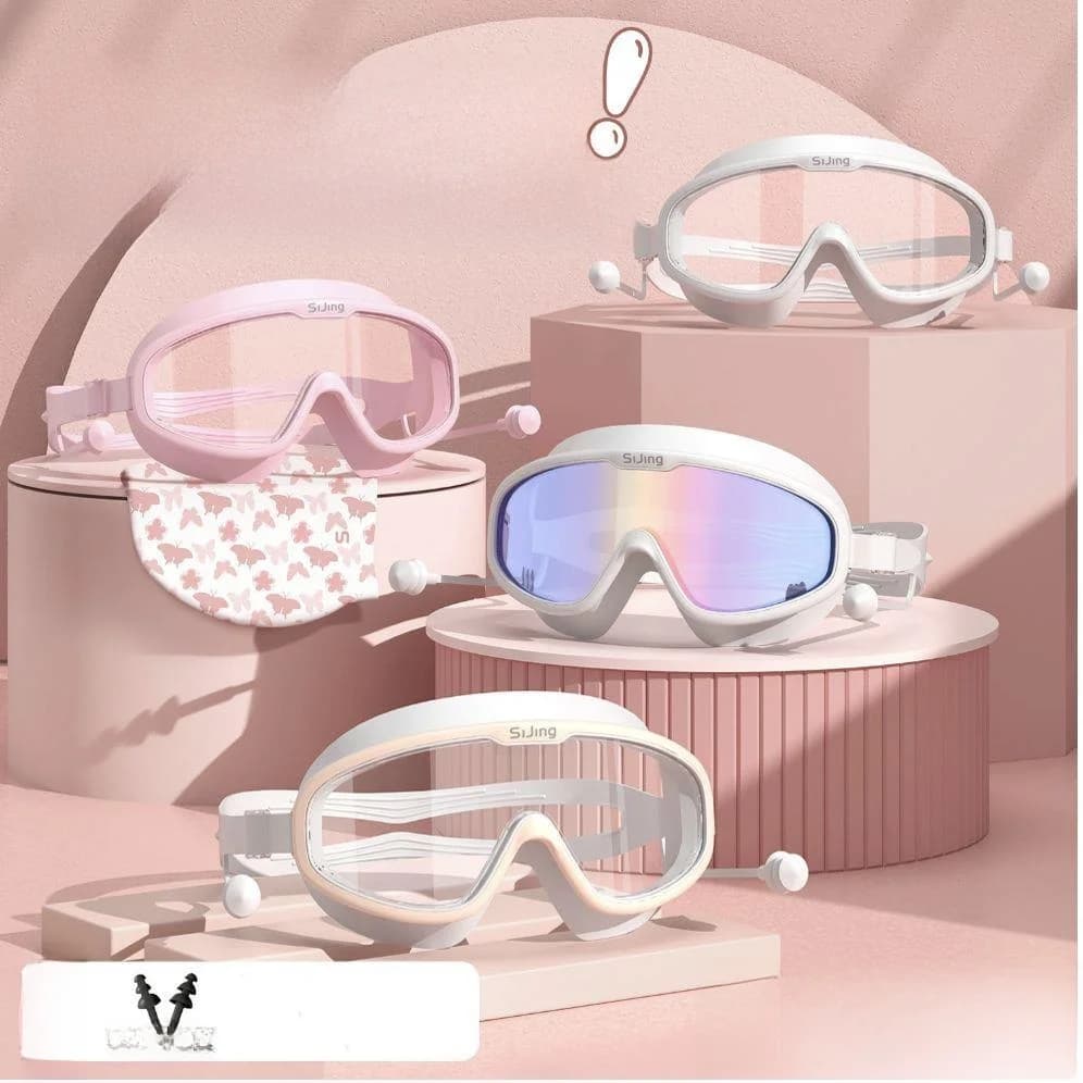 Kids swimwear and hood set, high-definition unisex swimming goggles, transparent, waterproof, anti-fog, for boys and girls