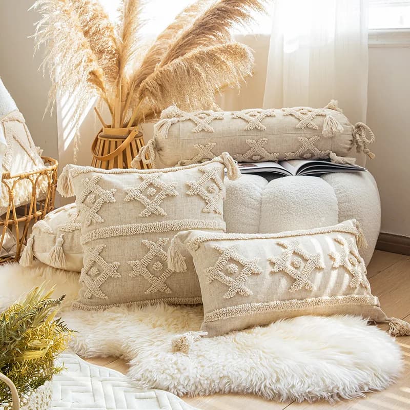 30x50/45x45 cm Boho INS Style Copricuscino ricamato trapuntato Fatto a mano Nappa Cuscino per divano letto Soggiorno Hotel Decor