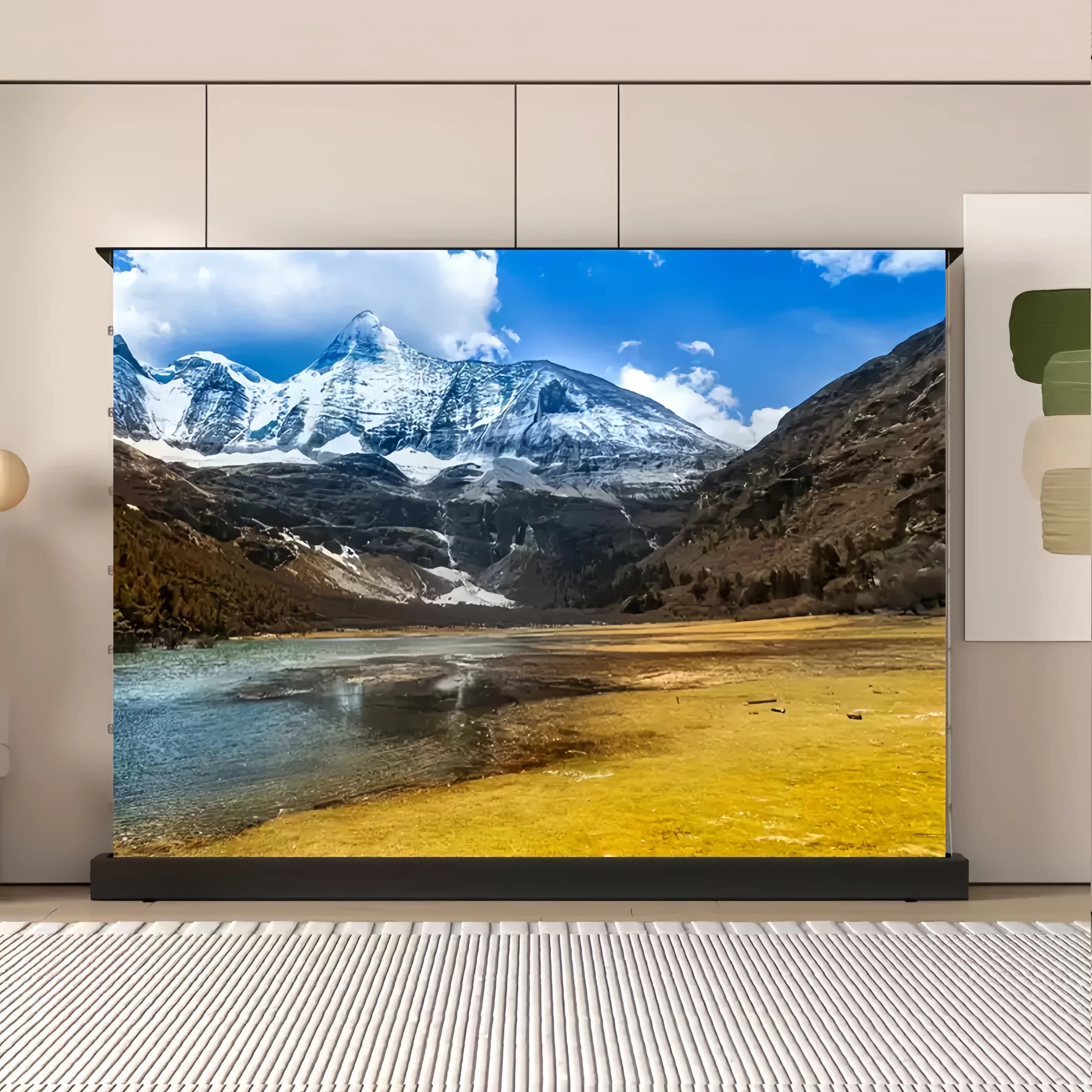 100" 3C Motorized Floor-Rising Anti-Speckle Screen, Matte Grey Tab Tension for Standard/Long-Throw RGB Laser Projectors
