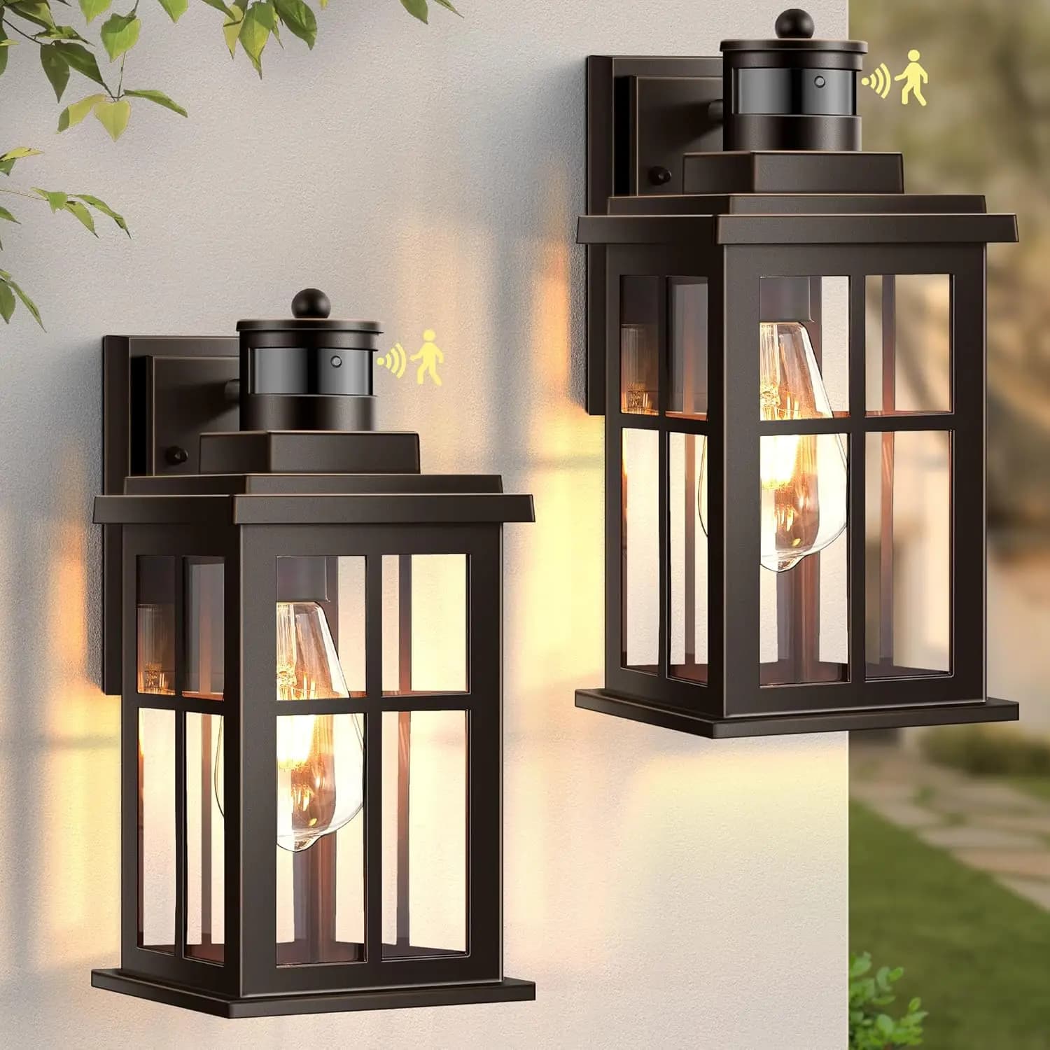Oil Rubbed Bronze Porch Light 2-Pack with Motion Sensor, Dusk to Dawn Outdoor Sconce for Garage