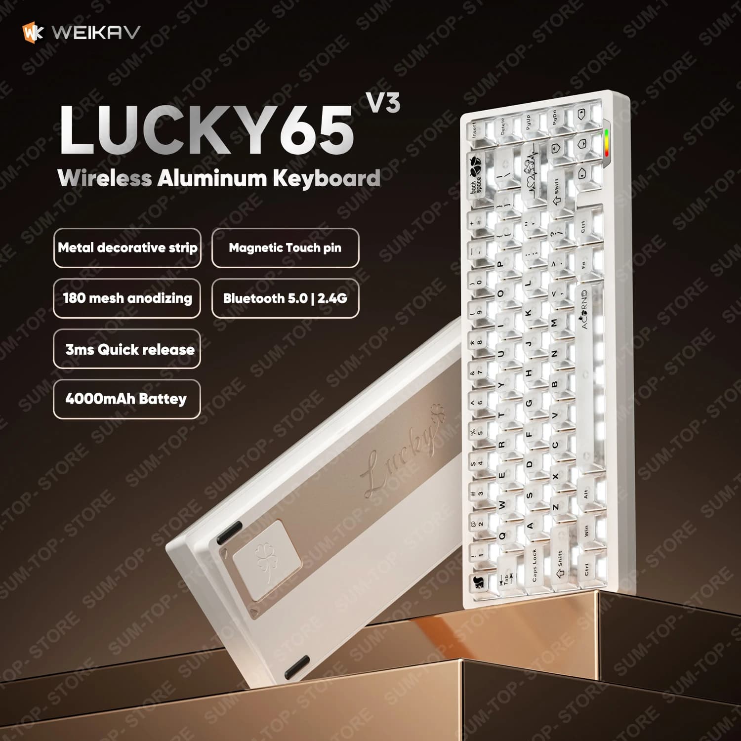 Weikav Lucky65 V3 NUT65 Kit tastiera meccanica wireless in alluminio 65% RGB Bluetooth 2.4G Tastiera da gioco cablata Smontaggio rapido