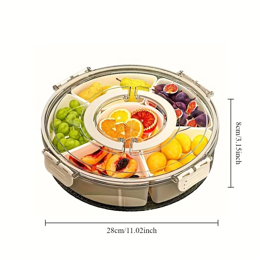 Vassoio Girevole a Cinque Scomparti per Alimenti con Coperchio e Manico - Organizzatore da Cucina Versatile per Frutta Secca, Snack e Verdure