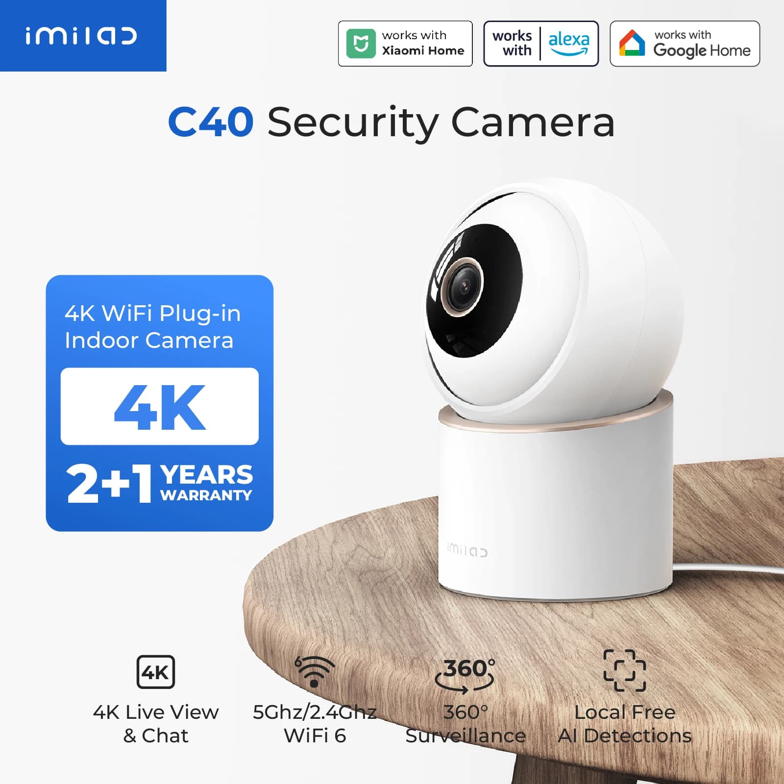 IMILAB C40 8MP Smart Camera 5G WiFi AI Rilevamento bambino/animale domestico e traccia Visione notturna a colori Conversazione bidirezionale Compatibile con l'app MiHome