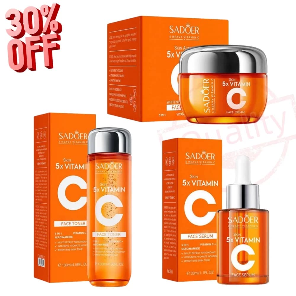 SADOER 5x Vitamin C Skin Care Kit - 130 ml Tonic + 30 ml serum Niacinamide 5 in 1, Hydrate Illumina Antioxidant Skin Care